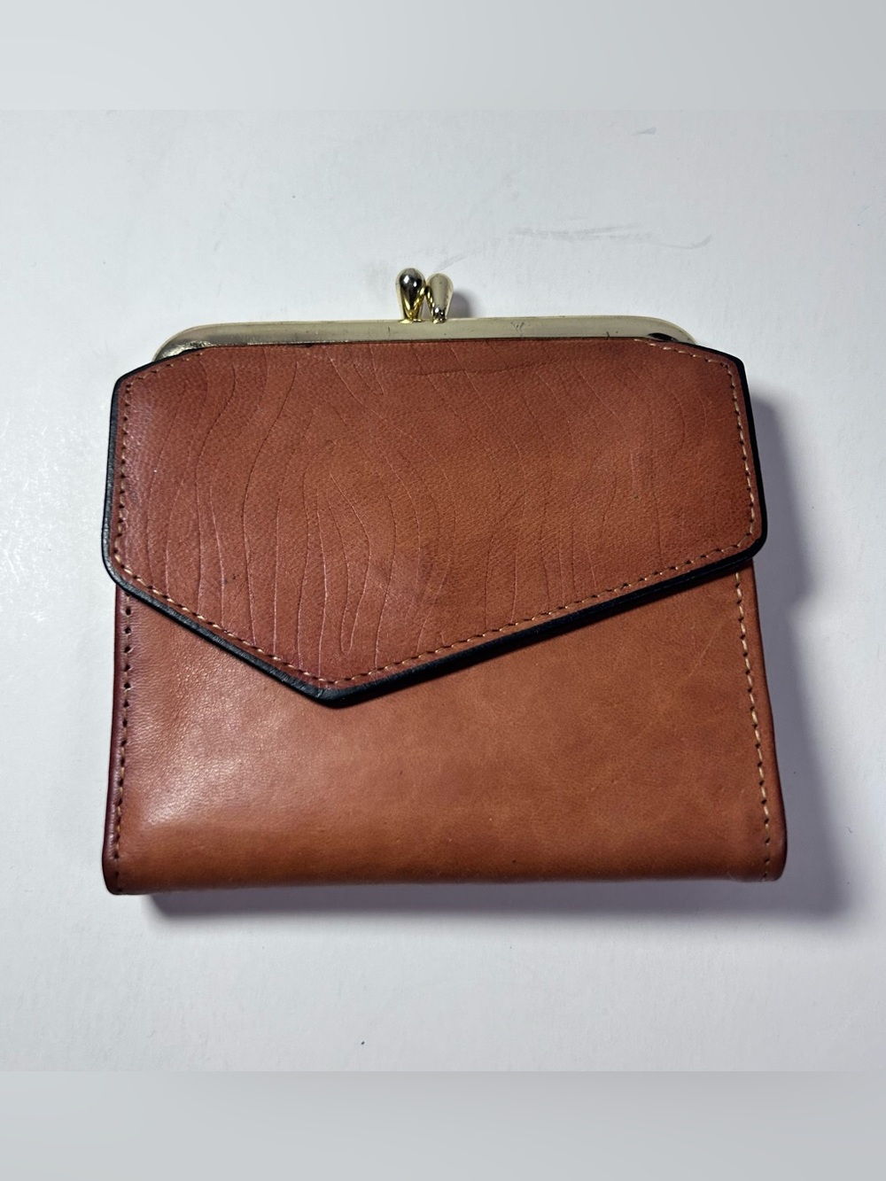 Vintage Princess Gardner Brown Leather Envelope Wallet Gold Kiss Lock
